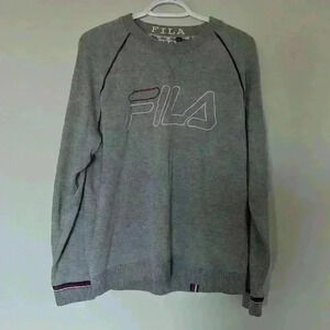 Fila, Crew Neck  Sweatshirt, Gray, Size Large